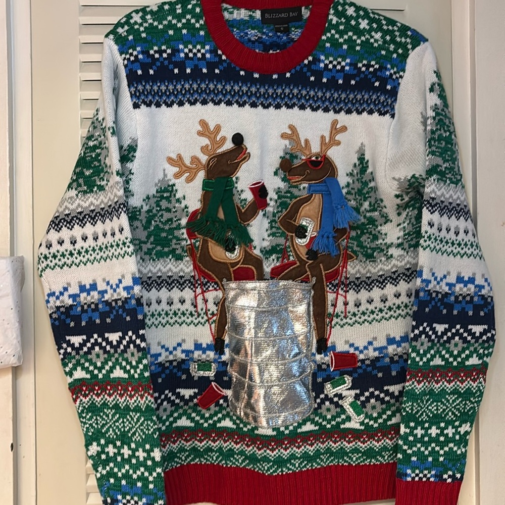 Holiday “ Ugly Sweater” with Drinking Reindeer